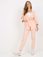 Hurt Brzoskwiniowy komplet elegancki z paskiem wiązanym 