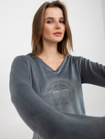 Hurt Brudnoniebieski damski komplet welurowy z aplikacją