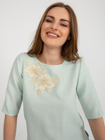 Hurt Miętowa bluzka wizytowa z krótkim rękawem