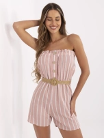 Różowo-biały kombinezon z paskiem RUE PARIS