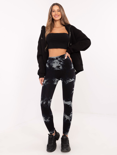 Hurtownia Czarne sportowe legginsy z efektem tie-dye