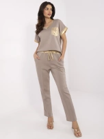 Hurt Ciemnobeżowy dwuczęściowy komplet z wiskozą