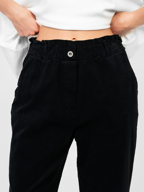Czarne damskie spodnie paperbag z sztruksu