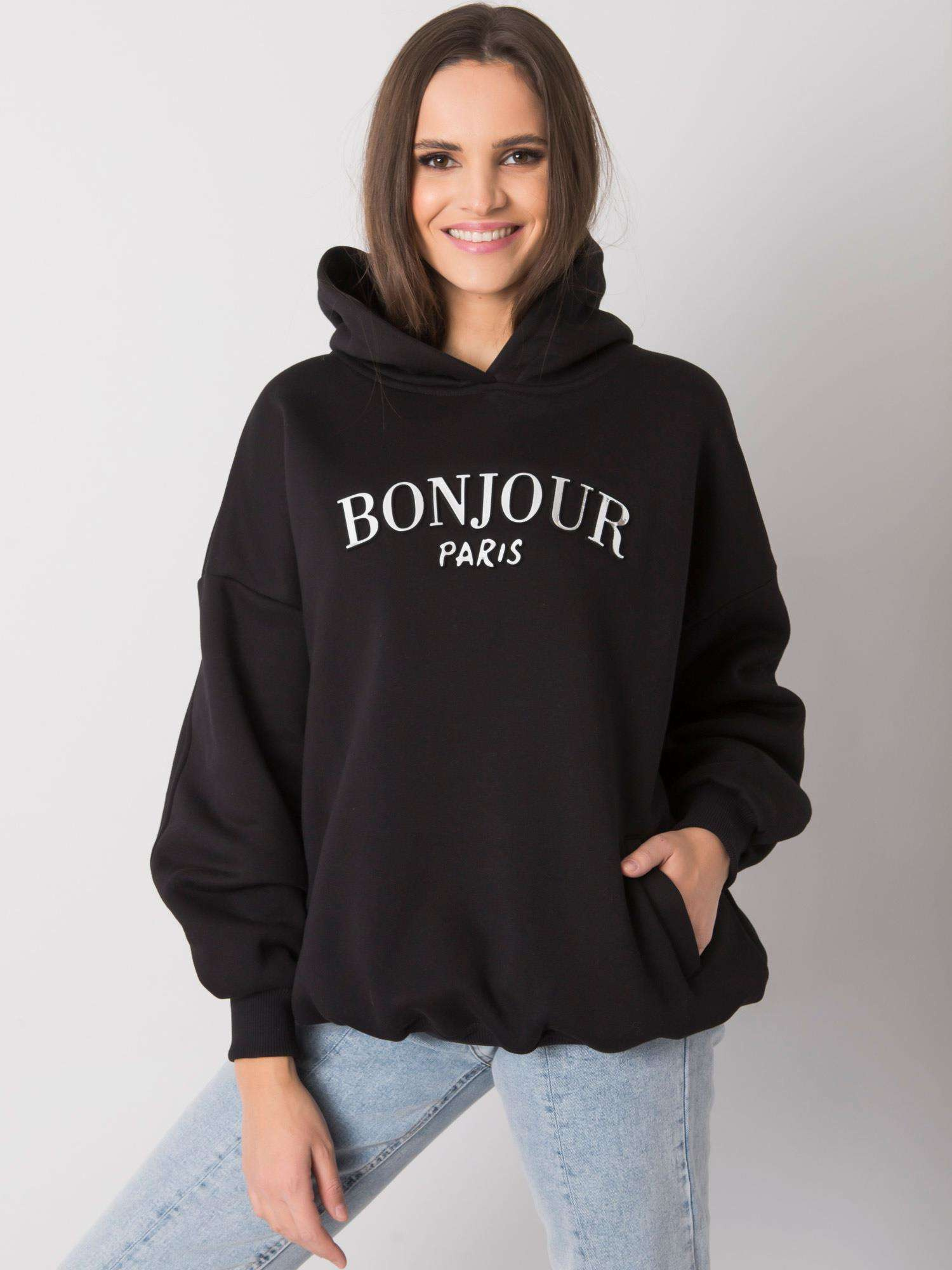 Schwarzer Hoodie mit Taschen Lille RUE PARIS.