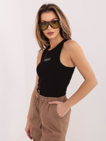 Czarny prążkowany top bezrękawnik z bawełny SUBLEVEL 