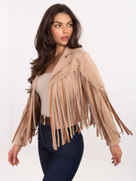 Beżowa zamszowa kurtka z dżetami