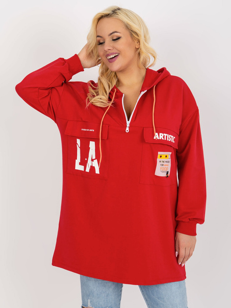 Hurtownia Czerwona dłuższa bluza plus size z napisami