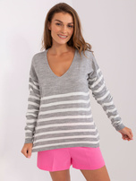Hurtownia Szary damski sweter oversize w paski 