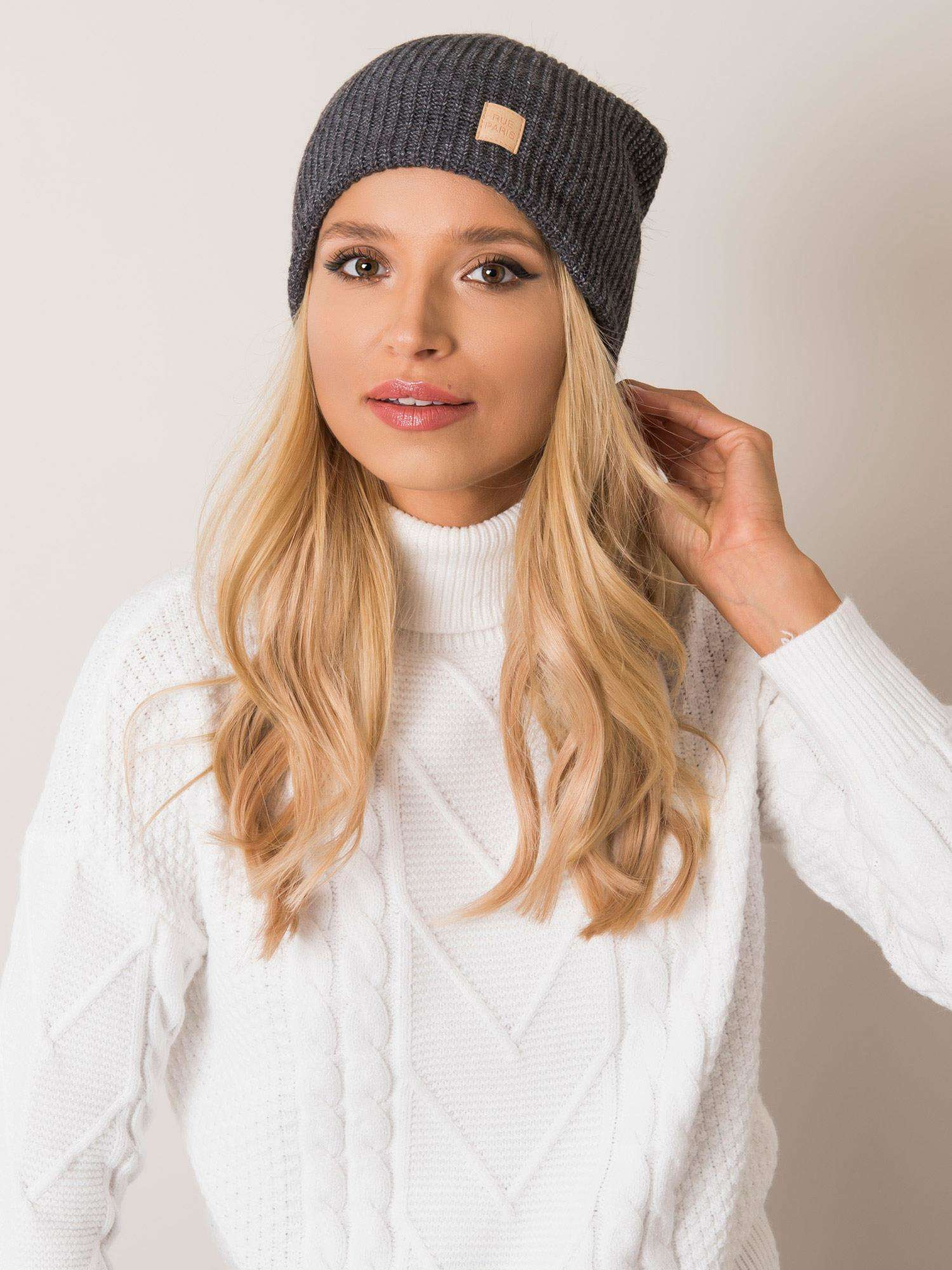 Ciemnoszara czapka beanie z pomponem RUE PARIS
