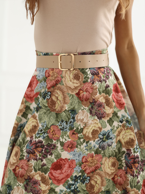 Zielona midi spódnica z nadrukiem w kwiaty RUE PARIS