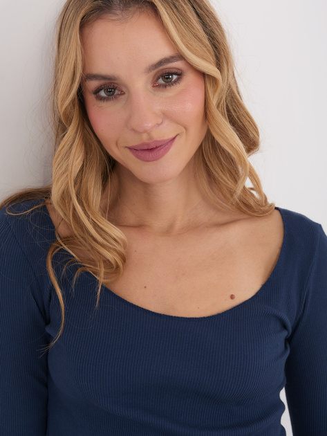Granatowa bluzka basic z okrągłym dekoltem
