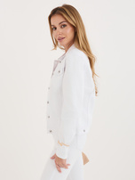 White denim jacket with a fitted cut.