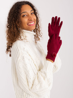 Hurt Bordowe damskie rękawiczki z paskiem  