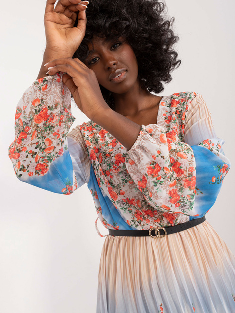 Hurt Jasnobeżowa plisowana sukienka z printem