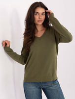 Khaki damski sweter basic z wiskozą