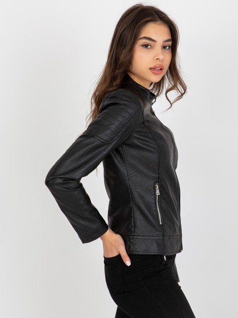 Hurtownia Czarna kurtka damska ze skóry ekologicznej