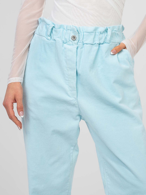 Pastelowe niebieskie sztruksowe spodnie paperbag z bawełny