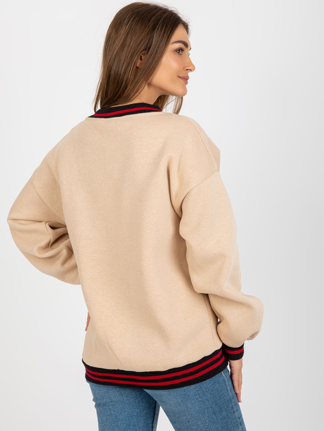 Hurt Beżowa damska bluza z napisami i dekoltem V