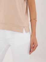 Beżowa damska bluzka basic z bawełny RUE PARIS 