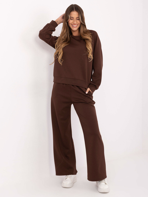 Brązowy damski komplet basic ze spodniami