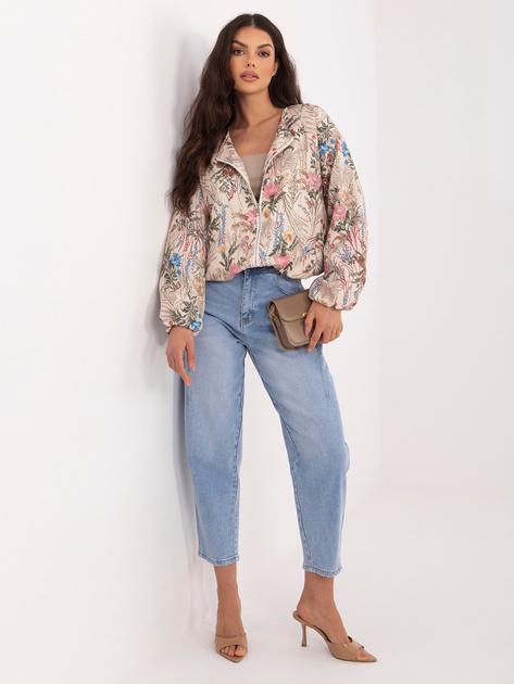 Zielona przejściowa kurtka z roślinnym nadrukiem