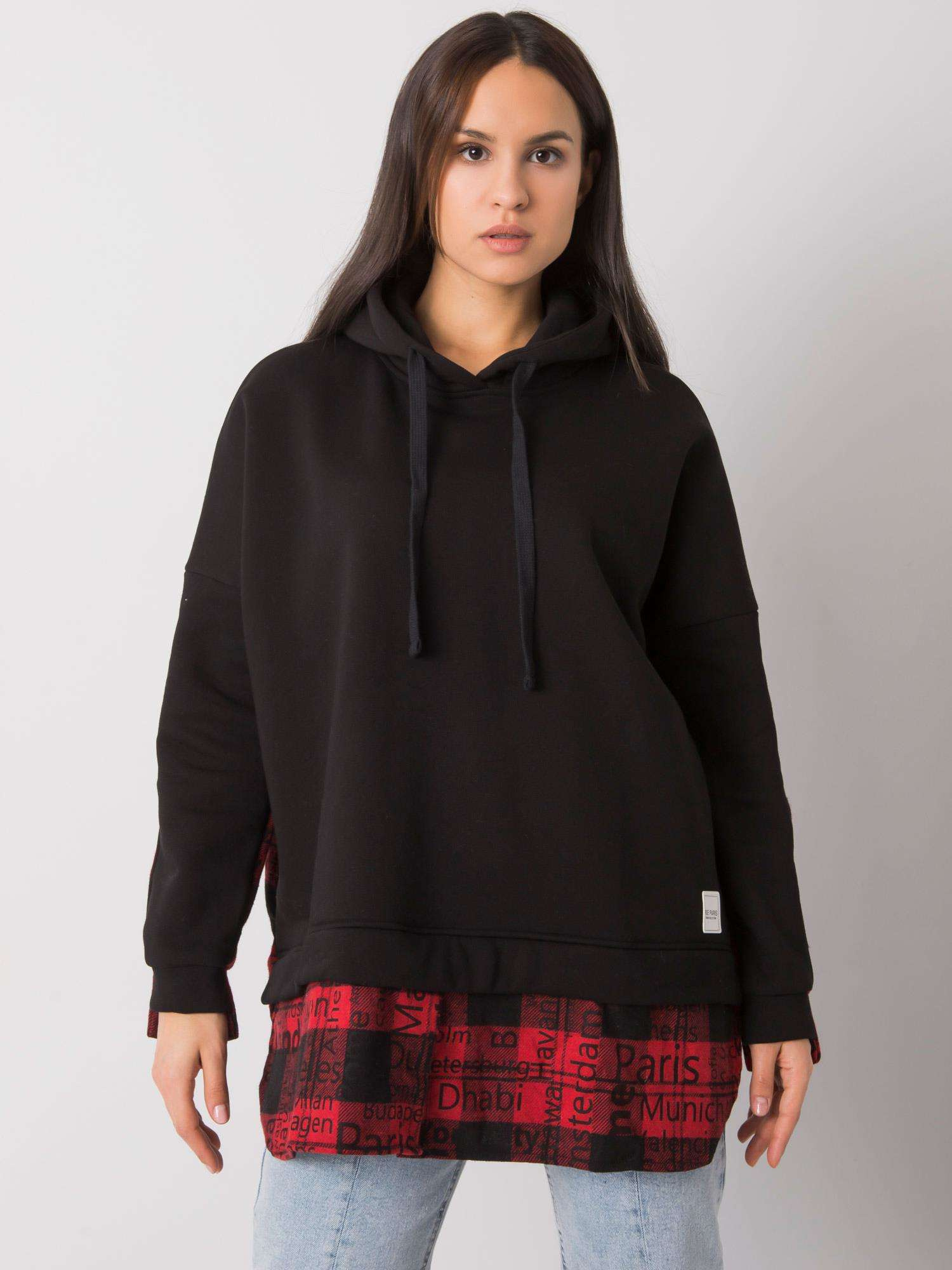 Schwarz-rote Damenhoodie mit Kapuze Freyah RUE PARIS.