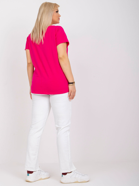Fuksjowy t-shirt plus size z dekoltem V Cassie
