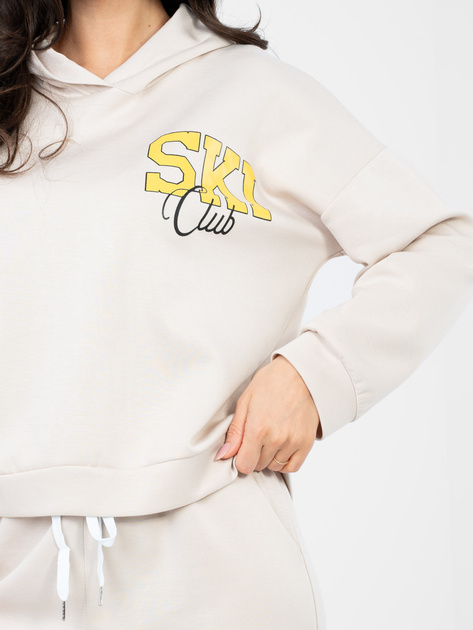 Beżowy casualowy komplet z napisem na bluzie RUE PARIS