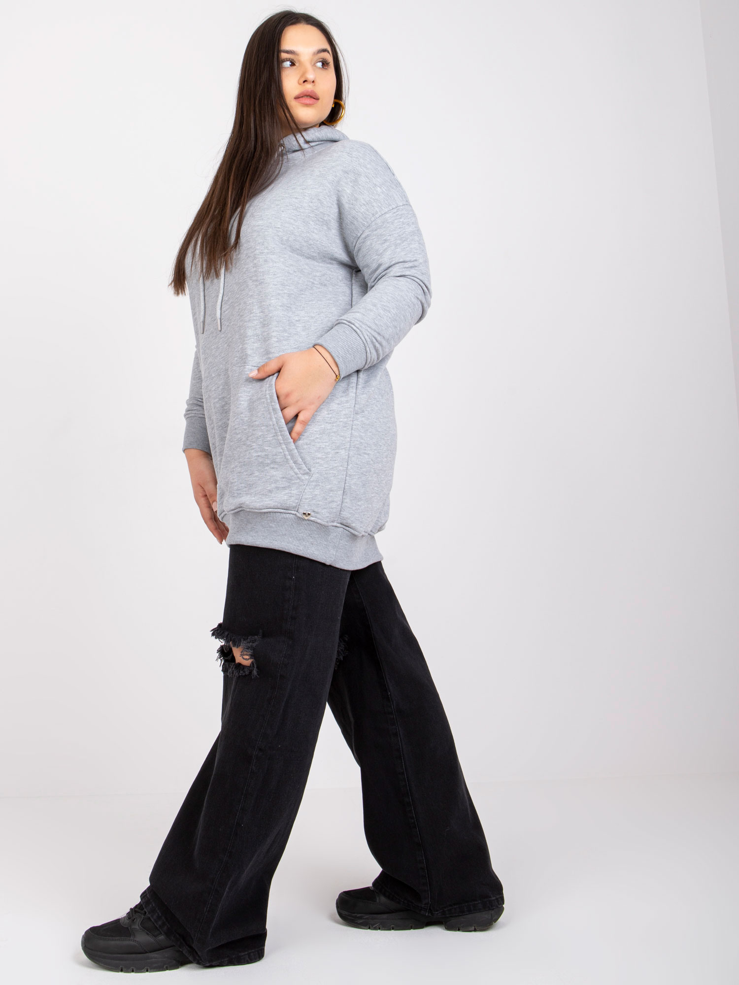 Šedá melírovaná mikina plus size s kapucí Luna.