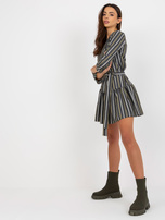 Hurt Ciemnoszara sukienka koktajlowa w paski z wiązaniem