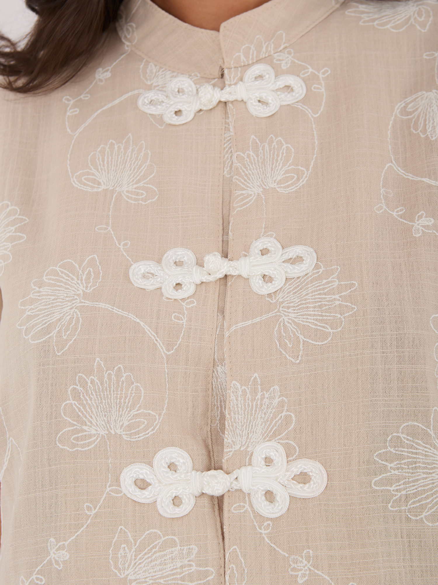 Beżowa damska bluzka w stylu chińskim