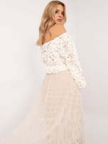 Hurt Beżowa midi spódnica tiulowa z falbanami