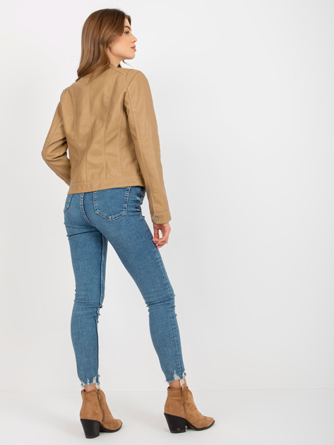 Hurt Jasnocamelowa kurtka z ekoskóry biker z podszewką