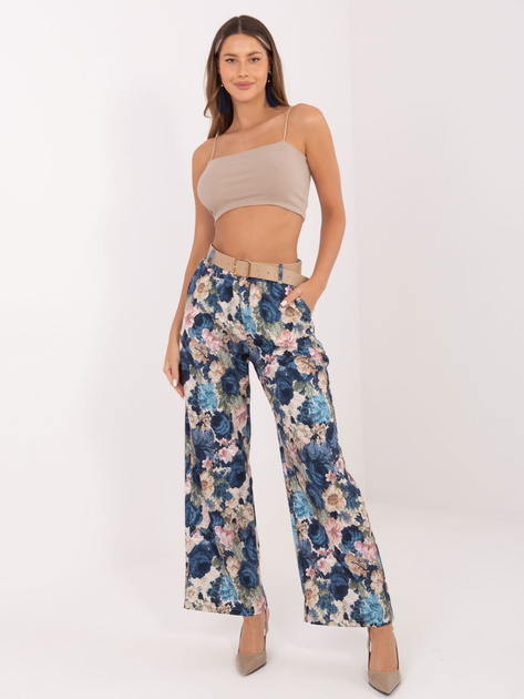 Ciemnoniebieskie garniturowe spodnie z printem RUE PARIS