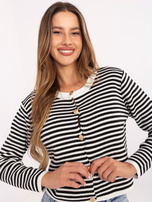 Ecru-czarny sweter z ozdobnymi guzikami RUE PARIS 