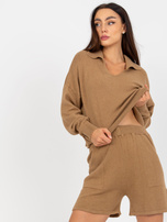 Hurt Camelowy dwuczęściowy komplet casualowy z dzianiny 