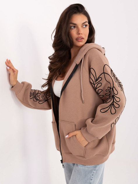 Ciemnobeżowa rozpinana bluza z kapturem