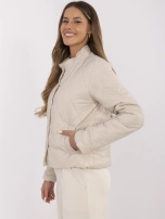 Hurt Beżowa pikowana kurtka damska bez kaptura