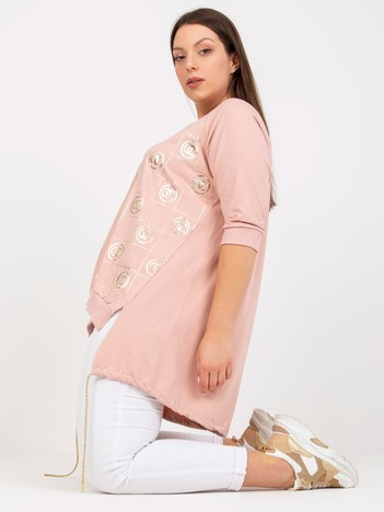 Brudnoróżowa luźna bluzka plus size z bawełny