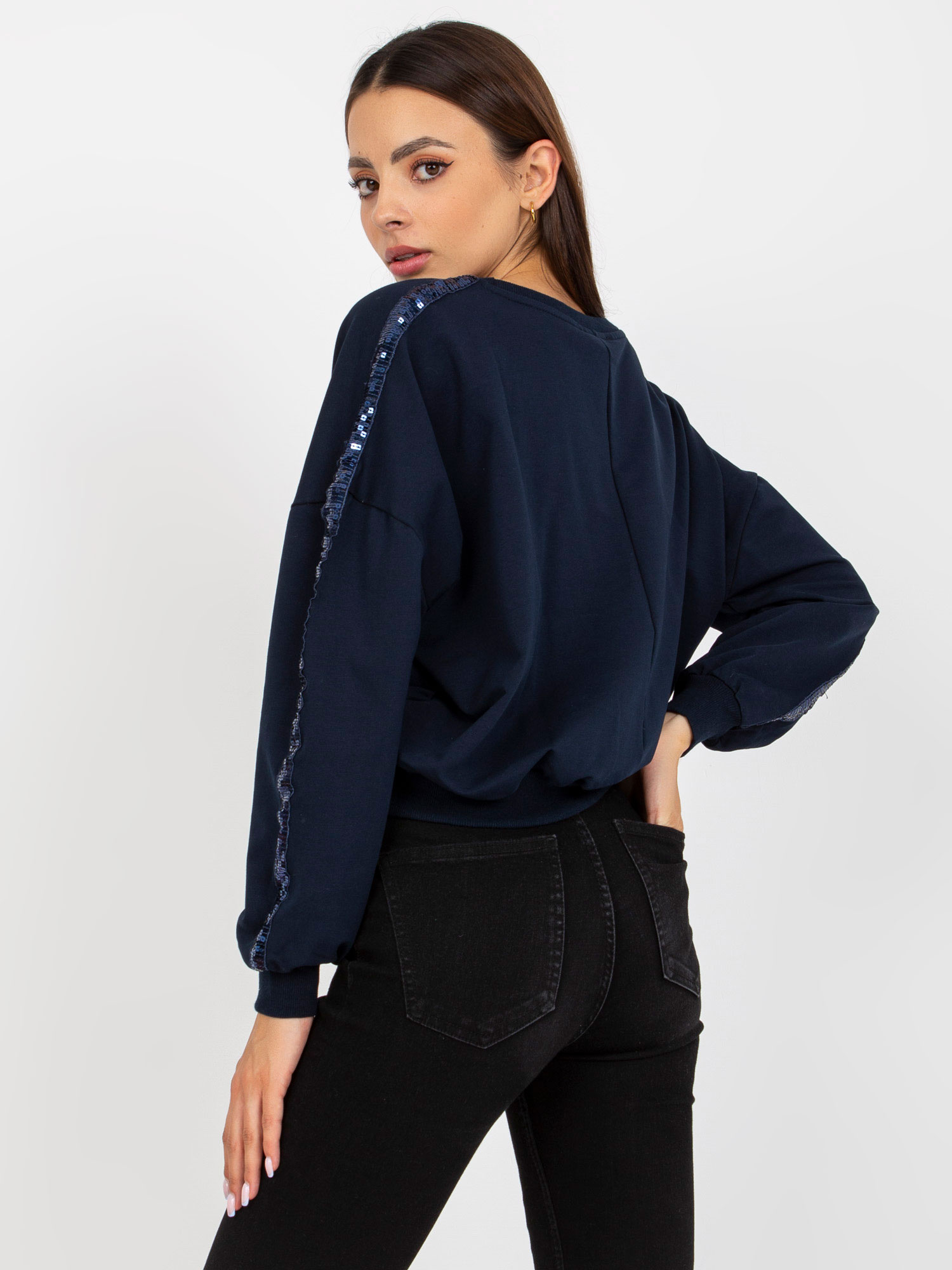 Hurt Granatowa kurze Sweatshirt ohne Kapuze mit Applikation RUE PARIS.