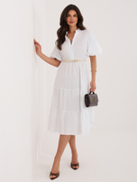 Biała bawełniana sukienka z bufiastym rękawem