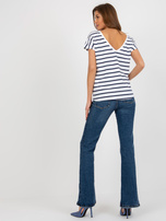 Hurt Biało-granatowy t-shirt basic z dekoltem na plecach