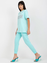 Hurtownia online Miętowy luźny t-shirt z nadrukiem