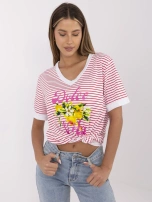 Czerwono-biała letnia bluzka z napisem 