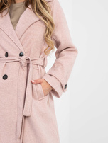 Brudnoróżowy dwurzędowy płaszcz z podszewką