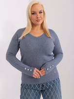 Hurt Szaro-niebieski sweter plus size z dekoltem V 
