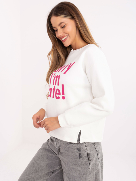 Ecru-różowa ocieplana bluza z napisem
