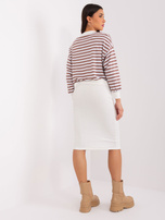 Hurt Brązowo-ecru komplet basic z sukienką w prążek