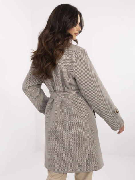 Beżowo-ciemnoszary damski płaszcz w paski
