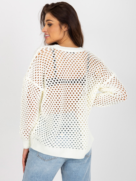 Hurtownia Ecru ażurowy sweter letni z dodatkiem wełny